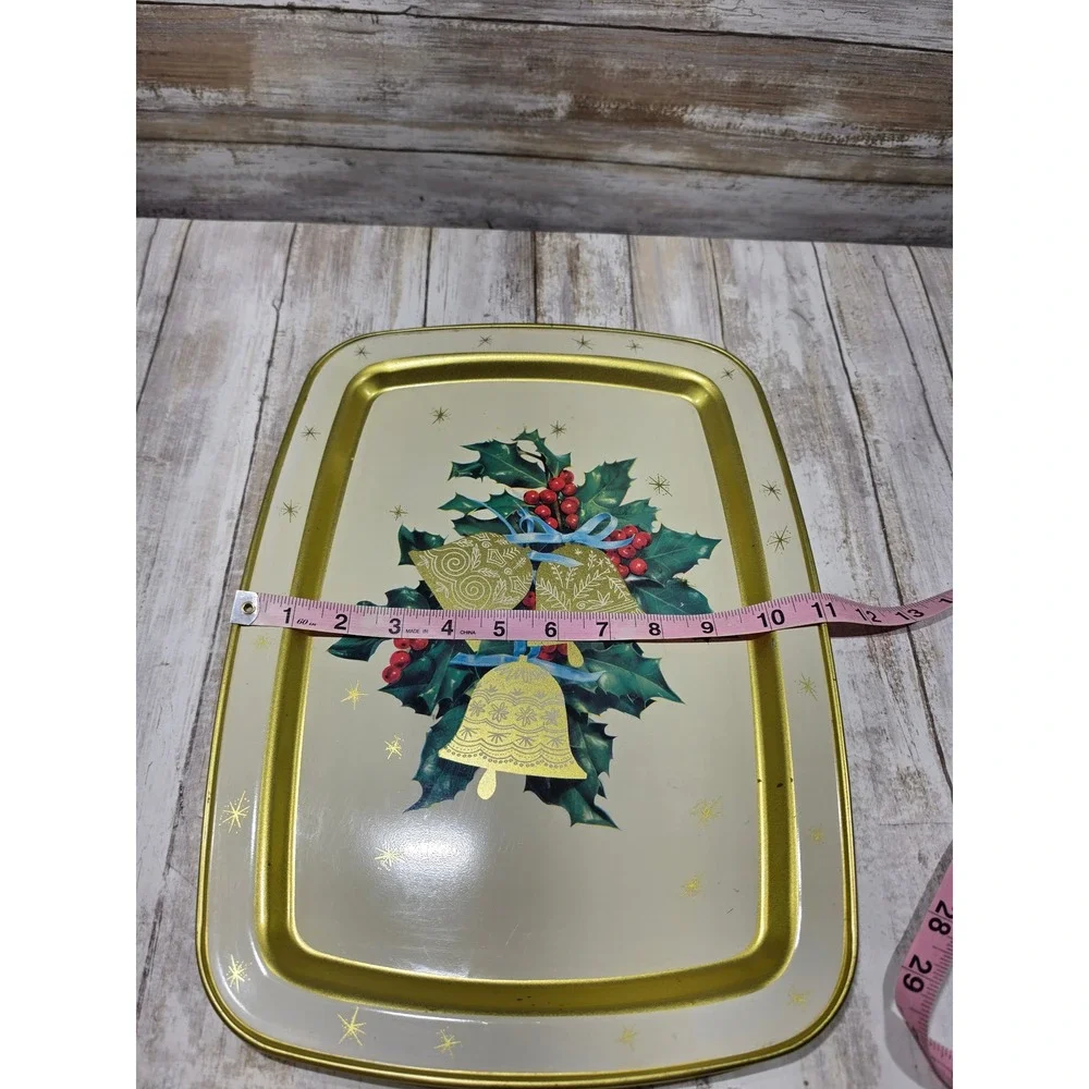 Vintage Christmas Bundle JoyBrite‎ Tablecloth 12 Napkins Metal Tray Santa Magnet